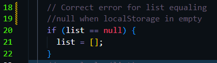 Picture of JavaScript code for fixing null error