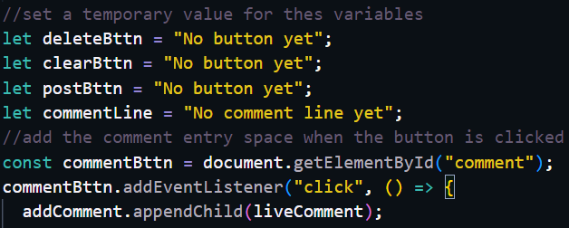 Picture of JavaScript beginning for adding comments