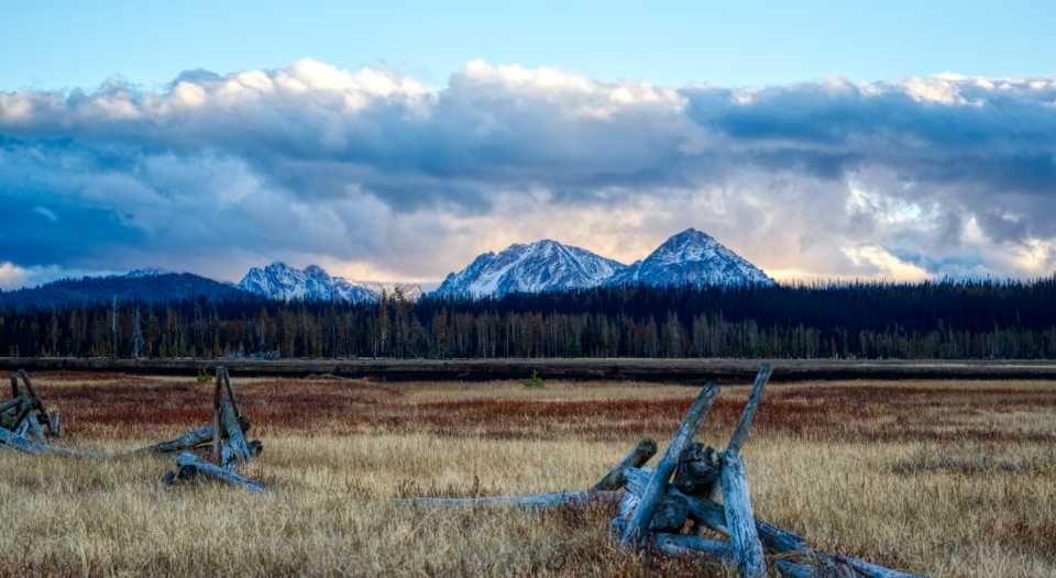 Picture of Preston, Idaho's fields, trees, mountains, and sky.