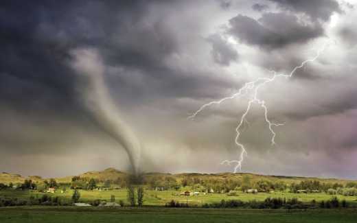 Image of a tornado and lightning striking in Clark County
